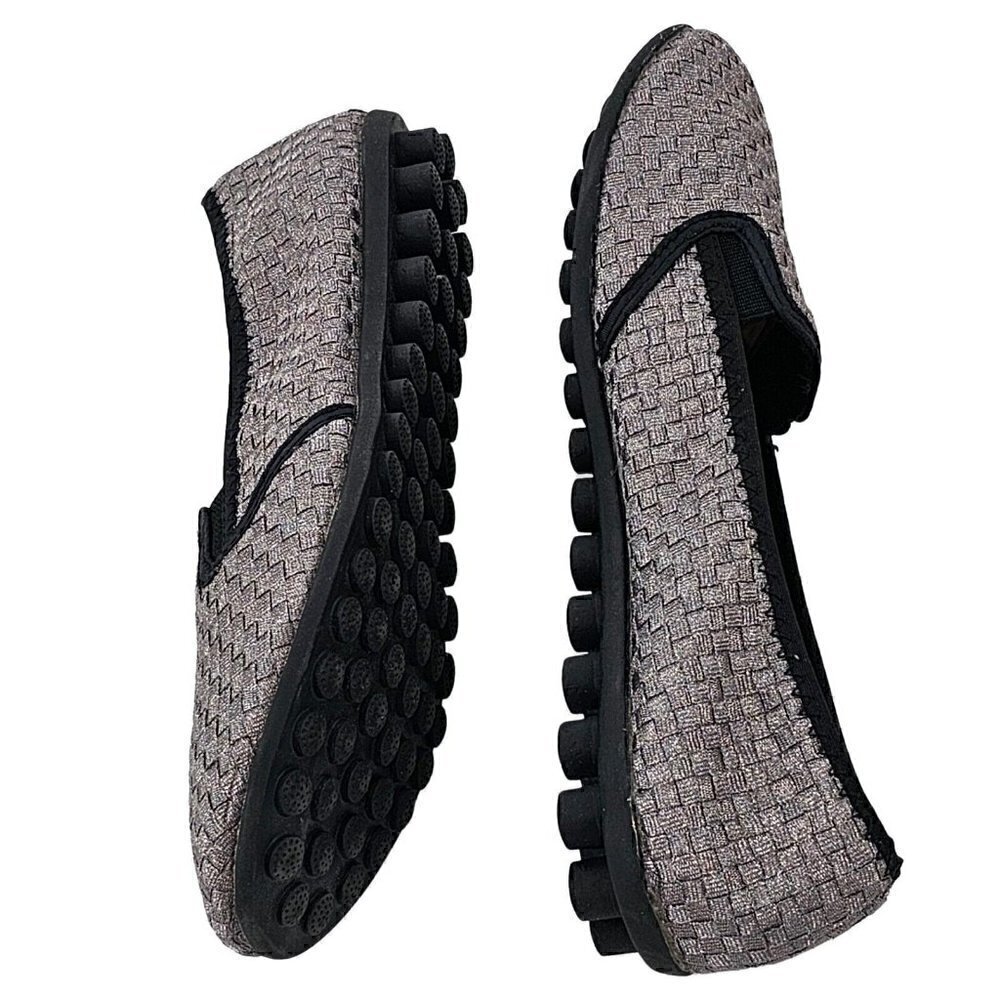 BERNIE MEV Pewter Metallic & Black Round Toe Elastic Gored Slip On Flat Size 42 - Picture 4 of 9